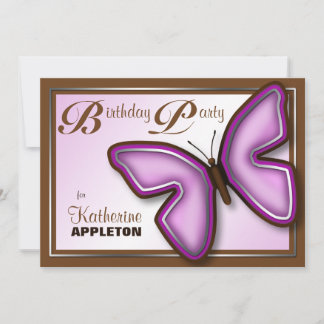 Braun Lila Butterfly Geburtstagsparty Einladungen