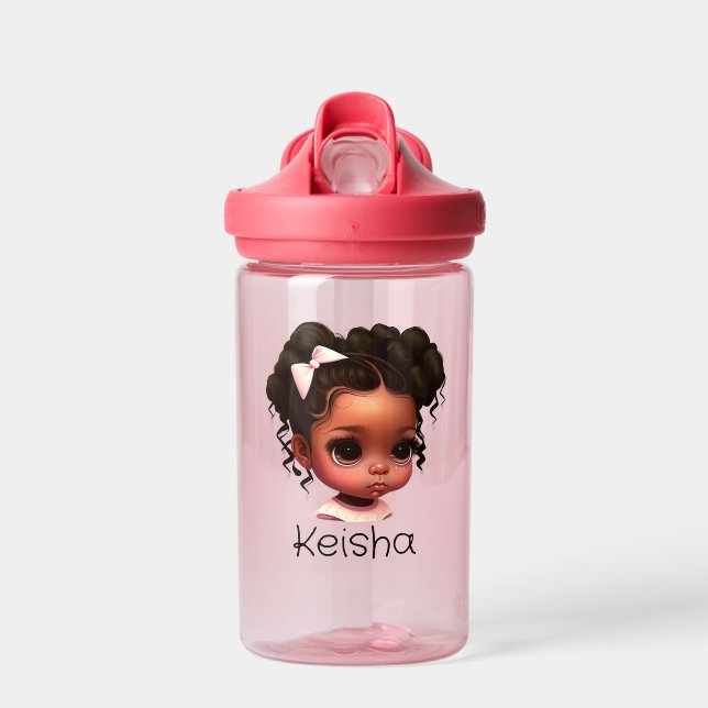 Braun Mädchen in rosa Wasserflasche Trinkflasche (Vorne)