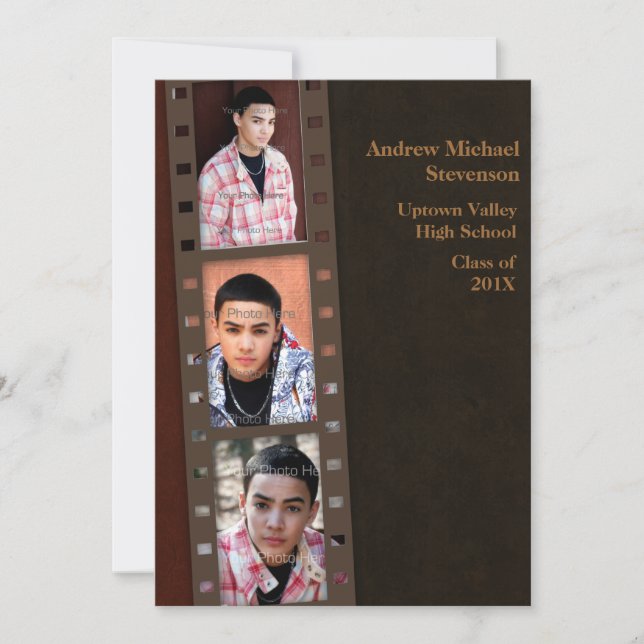 Braun, Maroon-Farbblock Grad-Fotokarte Ankündigung (Vorderseite)