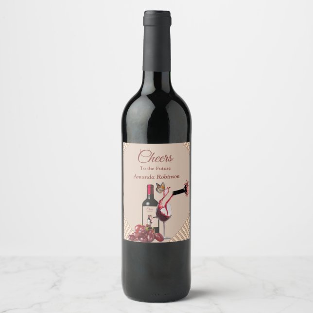 Braun - Marsala-Wein-Ton-Streifen Weinetikett (Vorderseite)