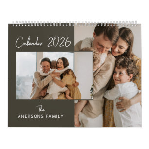 Braun-minimalistischer ästhetischer Familienfoto-M Kalender