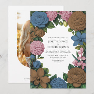 Braun mit Mocha-Ton, Staubblau und Soft-Pink Blume Einladung