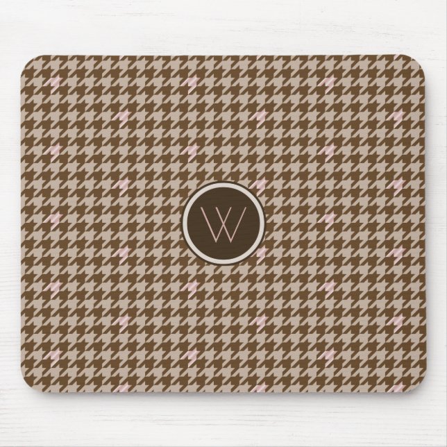 Braun mit Rose Gold Accent Hahnentrittmuster Mouse Mousepad (Vorne)