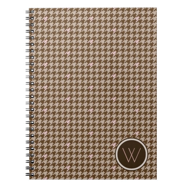 Braun mit Rose Gold Accent Hahnentrittmuster Noteb Notizblock (Vorderseite)