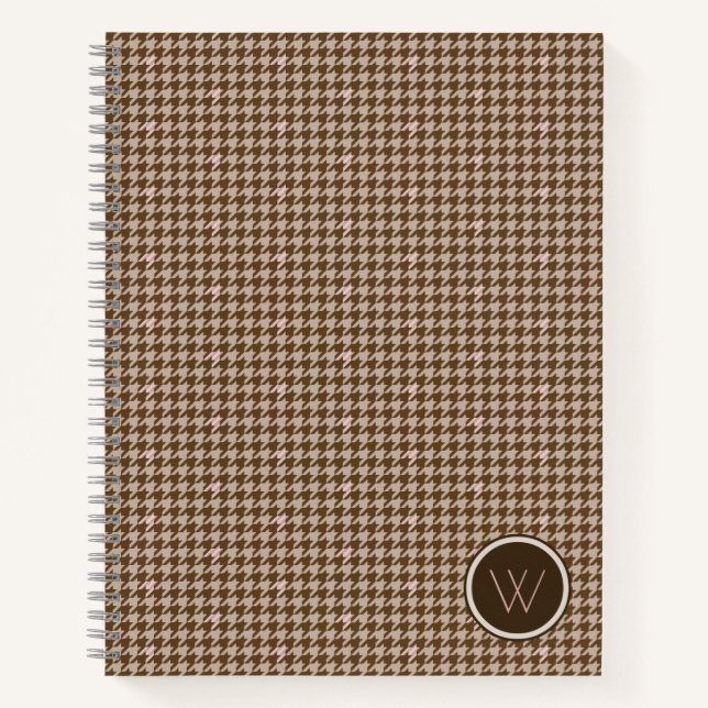 Braun mit Rose Gold Accent Hahnentrittmuster Noteb Notizbuch (Vorderseite)
