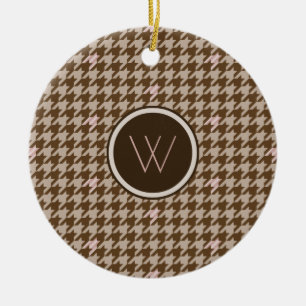 Braun mit Roségold-Akzente Houndstooth-Ornament Keramik Ornament