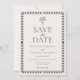 Braun Mocha Harlequin Karo Save-the-Date Einladung