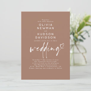 Braun Moderne Minimalistisch Heart Typografy Weddi Einladung