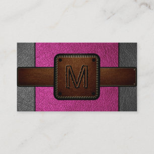 Braun monogramm mit rosa Leder-Look Visitenkarte