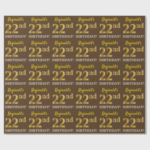 Braun, Nachahmungs-Gold-Look "22. GEBURTSTAG" Geschenkpapier