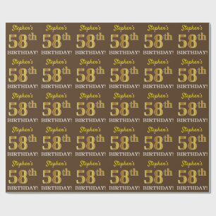 Braun, Nachahmungs-Gold-Look "58. BIRTHDAY" Geschenkpapier