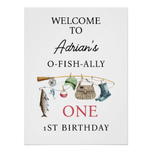 Braun O-Fisch-ally One 1. Geburtstags-Willkommenss Poster