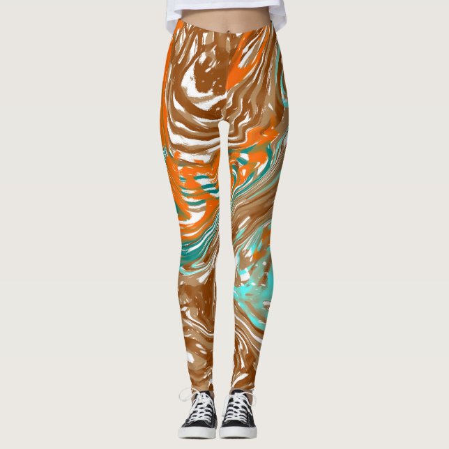 Braun, Orange, Boho Abstrakt Leggings (Vorderseite)