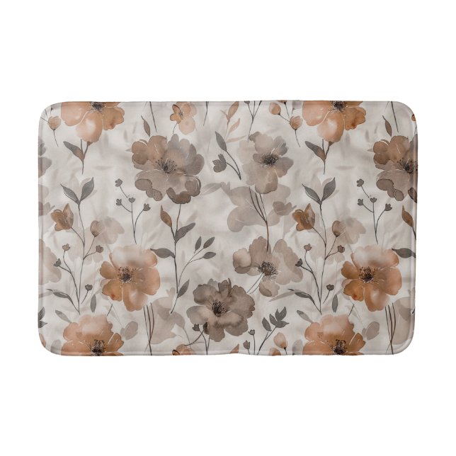 Braun Orange Creme Blumen Badematte (Vorderseite)
