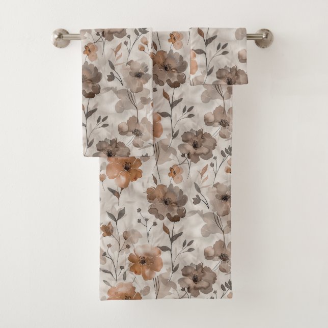 Braun Orange Creme Blumen Badhandtuch Set (Insitu)
