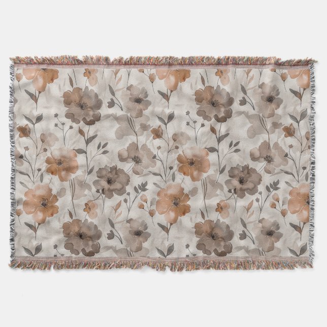 Braun Orange Creme Blumen Decke (Vorderseite)