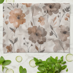 Braun Orange Creme Blumen Geschirrtuch