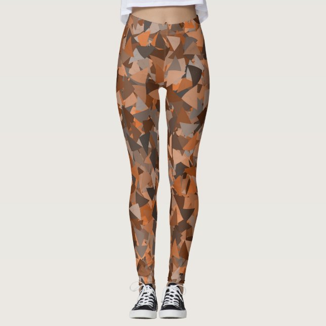 Braun Orange Dreieck Muster Leggings (Vorderseite)