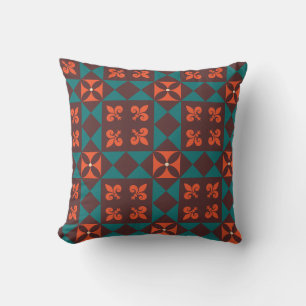 Braun Orange Retro geometrisches Muster Kissen