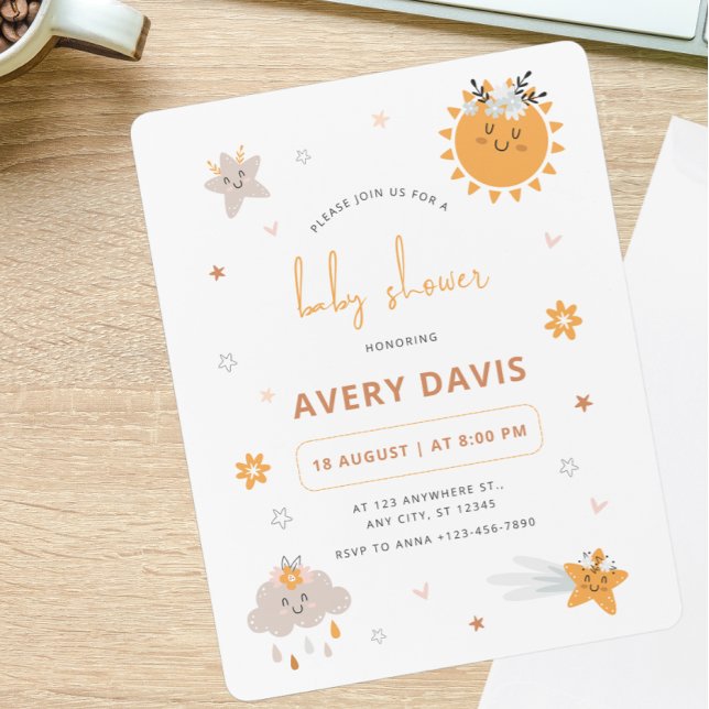 Braun & Orange Sky Babydusche Einladung (Von Creator hochgeladen)