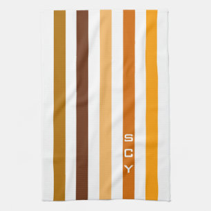 Braun Orange Vertikale Streifen Monogramm Geschirrtuch