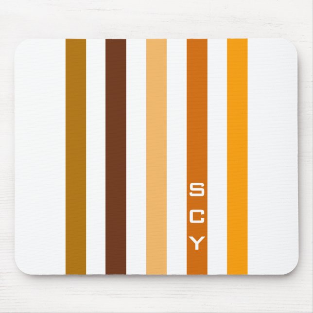 Braun Orange Vertikale Streifen Monogramm Mousepad (Vorne)
