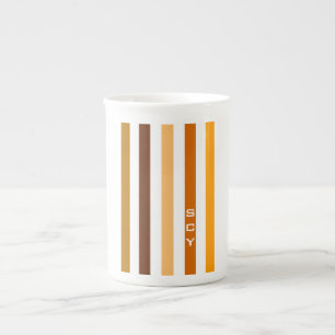 Braun Orange Vertikale Streifen Monogramm Prozellantasse