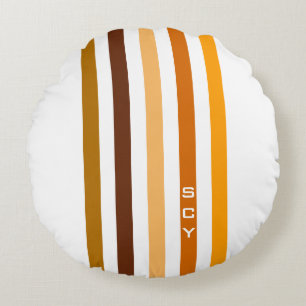 Braun Orange Vertikale Streifen Monogramm Rundes Kissen