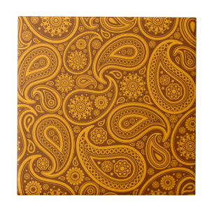 Braun-Orange Vintage-Paisley-Damask-Muster Fliese