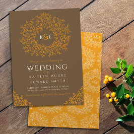 Braun-Orangen handgezapftes Mono-Art-Hochzeit Einladung