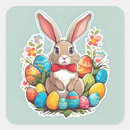Braun Osterhase mit Eieraufkleber. Quadratischer Aufkleber