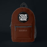 Braun | Personalisiertes Firmenlogo und Text Bedruckter Rucksack<br><div class="desc">Schokoladenbraun | Personalisiertes Firmenlogo und Text Moderner Business-gedruckter Rucksack</div>