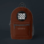 Braun | Personalisiertes Firmenlogo und Text Bedruckter Rucksack<br><div class="desc">Schokoladenbraun | Personalisiertes Firmenlogo und Text Moderner Business-gedruckter Rucksack</div>