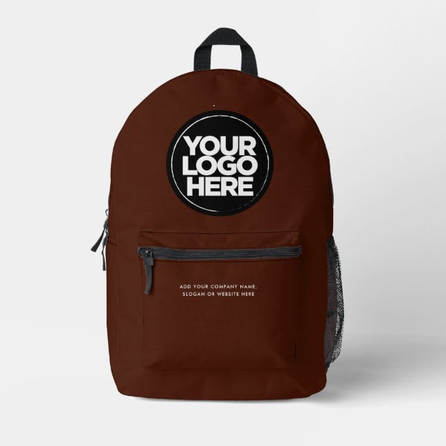 Braun | Personalisiertes Firmenlogo und Text Bedruckter Rucksack (Vorderseite)