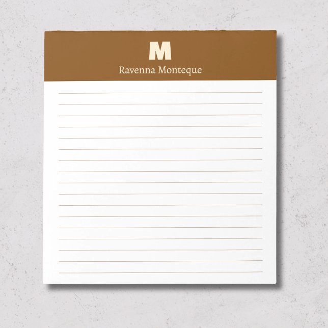Braun personalisiertes Monogramm Name liniert Notizblock (Von Creator hochgeladen)