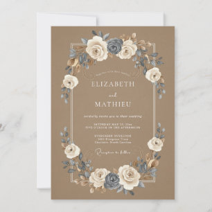 Braun polierte botanische Hochzeit Einladung