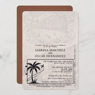Braun Puerta Vallarta Passport Wedding Einladung