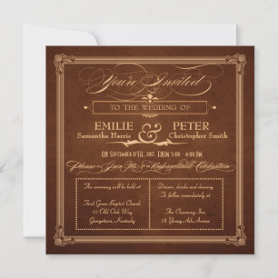 Braun-Quadratische Hochzeit im Vintage-Poster-Stil Einladung