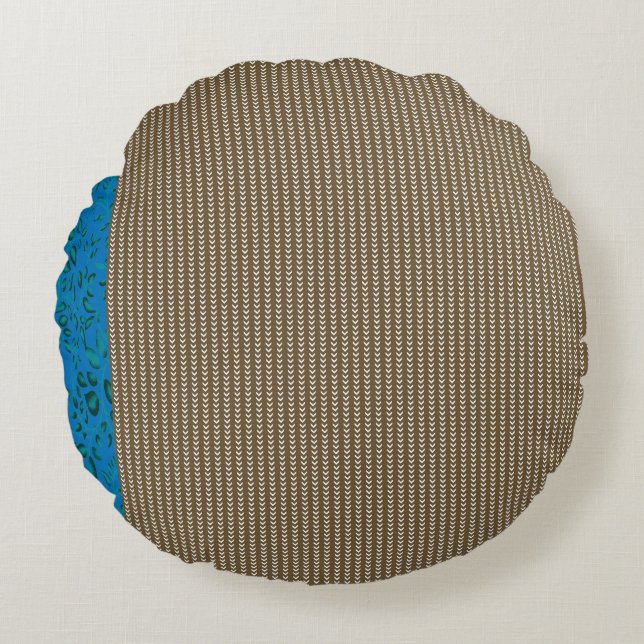 braun, rechteckig, holz, beige, grau, gold, Schrif Rundes Kissen (Vorderseite)