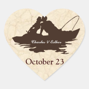 Braun Retro-Angler Liebhaber Save the Date Herz-Aufkleber