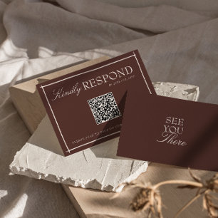 Braun Retro Hochzeit mit QR-Code im Stil des alten RSVP Karte