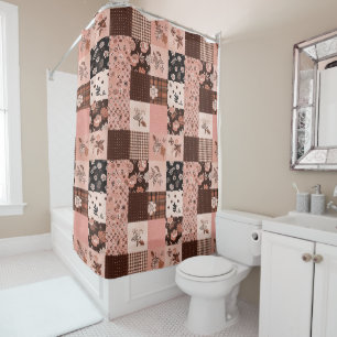 Braun Rosa Patchwork-Quilt Floral Retro Duschvorhang