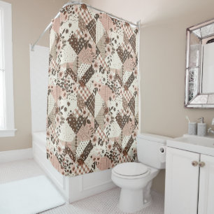 Braun Rosa Patchwork-Quilt Floral Retro Duschvorhang