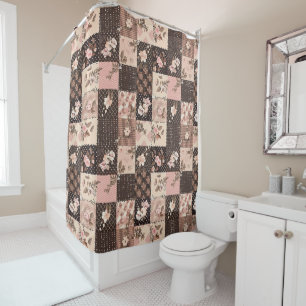 Braun Rosa Patchwork-Quilt Floral Retro Duschvorhang