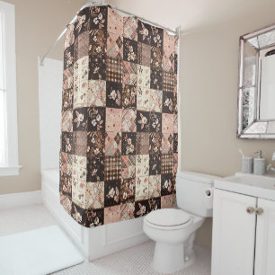 Braun Rosa Patchworkdecke Floral Retro Duschvorhang
