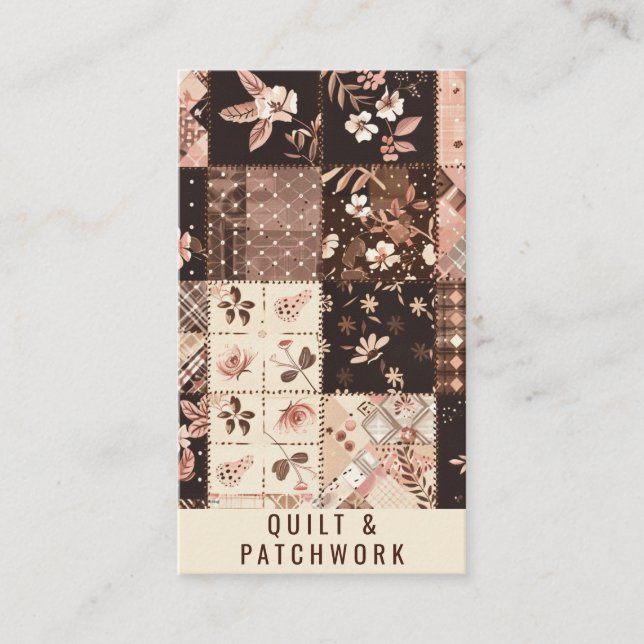 Braun Rosa Quilt Patchwork Handmade Kleidung  Visitenkarte (Vorderseite)