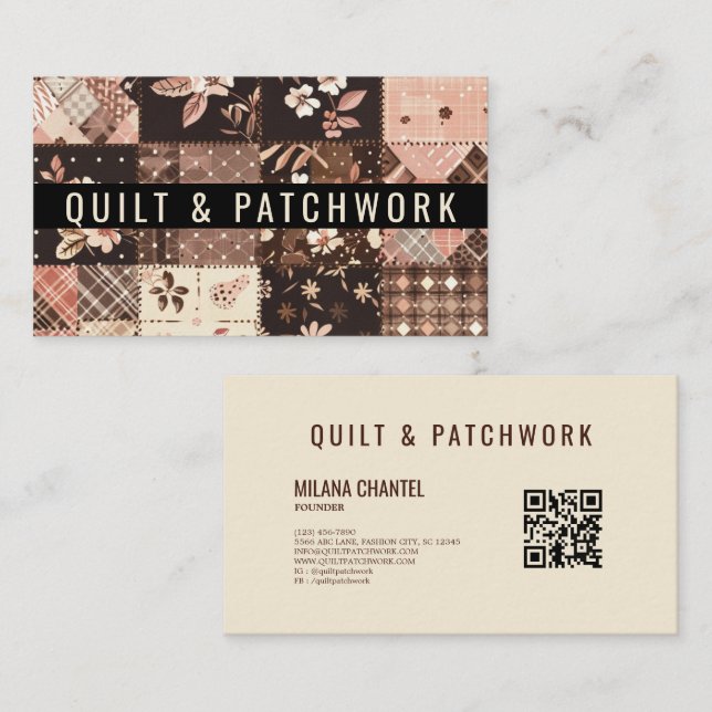 Braun Rosa Quilt Patchwork Handmade Kleidung  Visitenkarte (Vorne/Hinten)