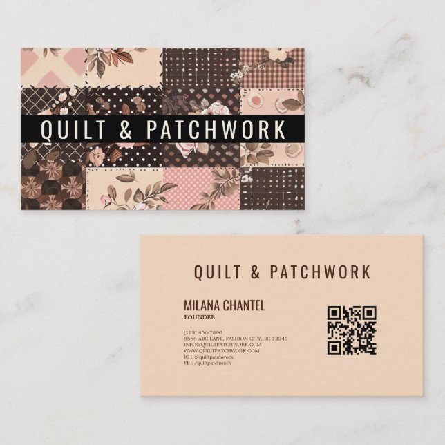 Braun Rosa Quilt Patchwork Handmade Kleidung  Visitenkarte (Vorne/Hinten)