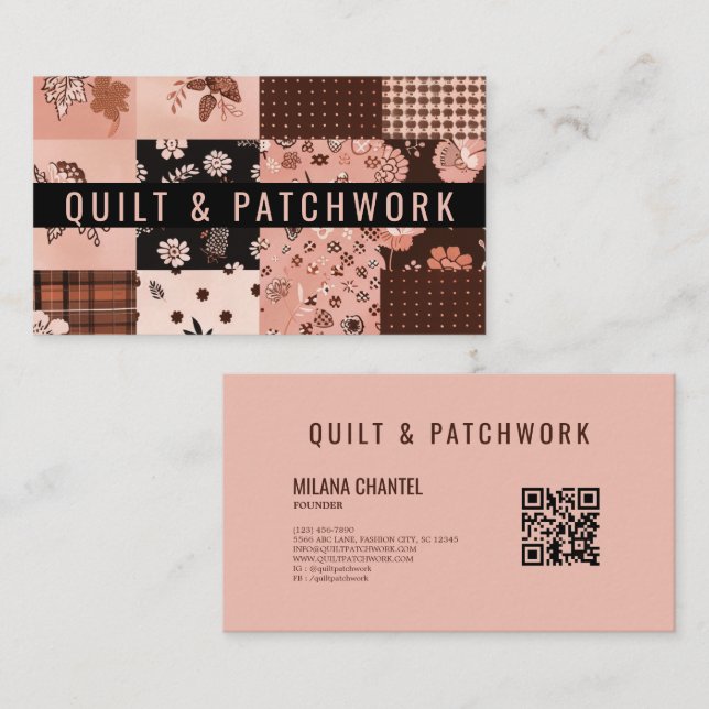 Braun Rosa Quilt Patchwork Handmade Kleidung  Visitenkarte (Vorne/Hinten)