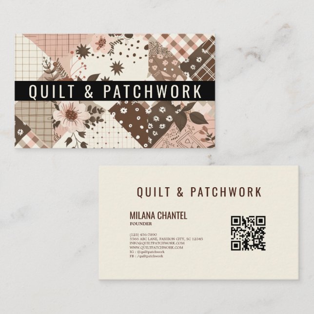 Braun Rosa Quilt Patchwork Handmade Kleidung  Visitenkarte (Vorne/Hinten)